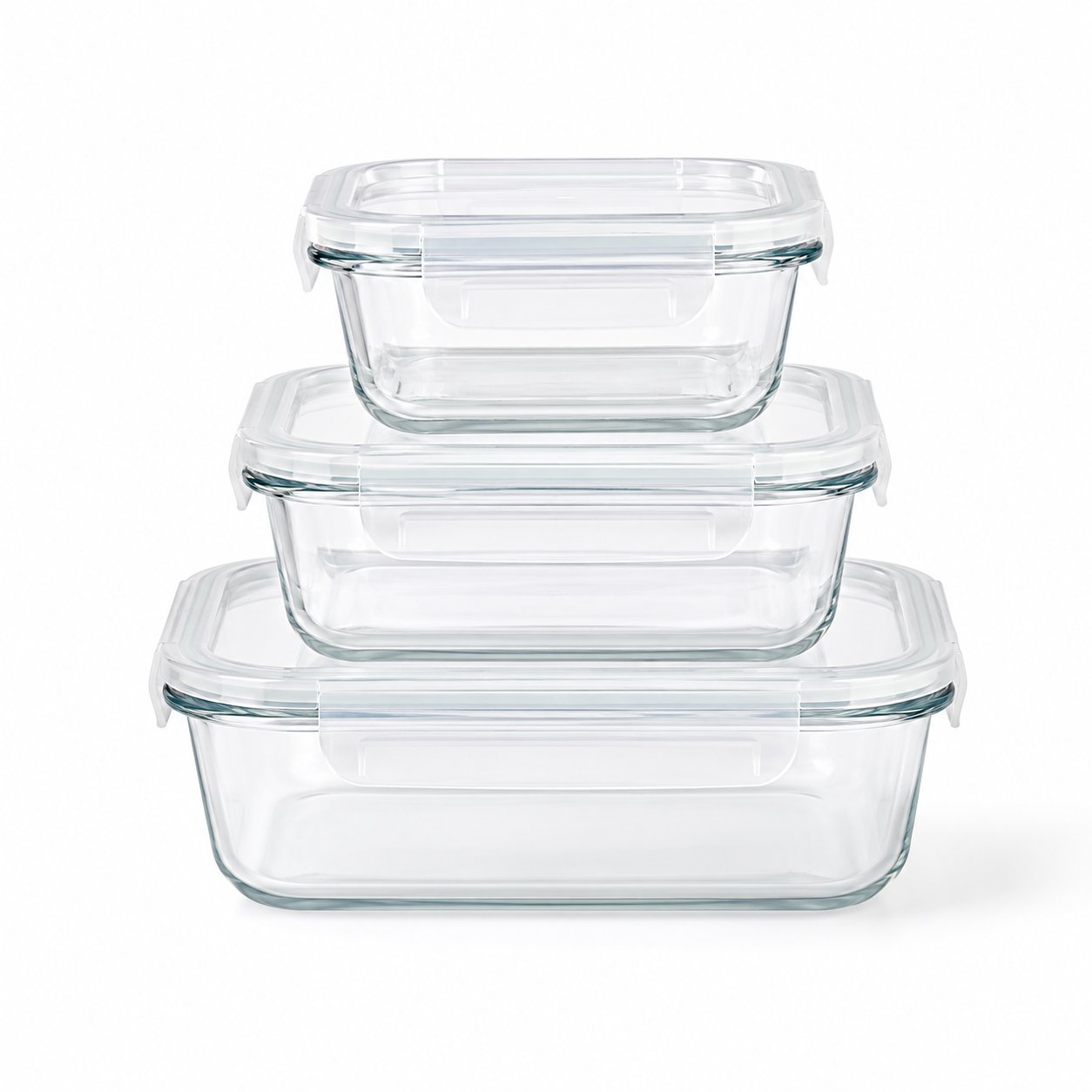 Lot de 3 boîtes alimentaires en verre empilables 370 à 1040 ml