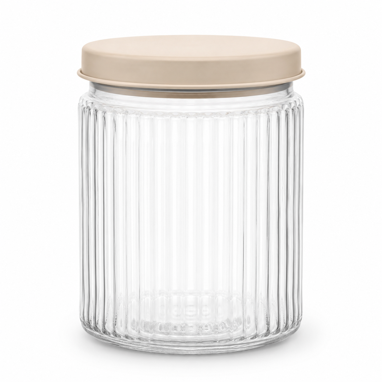 Bocal hermétique en verre nervuré avec couvercle beige 900 ml