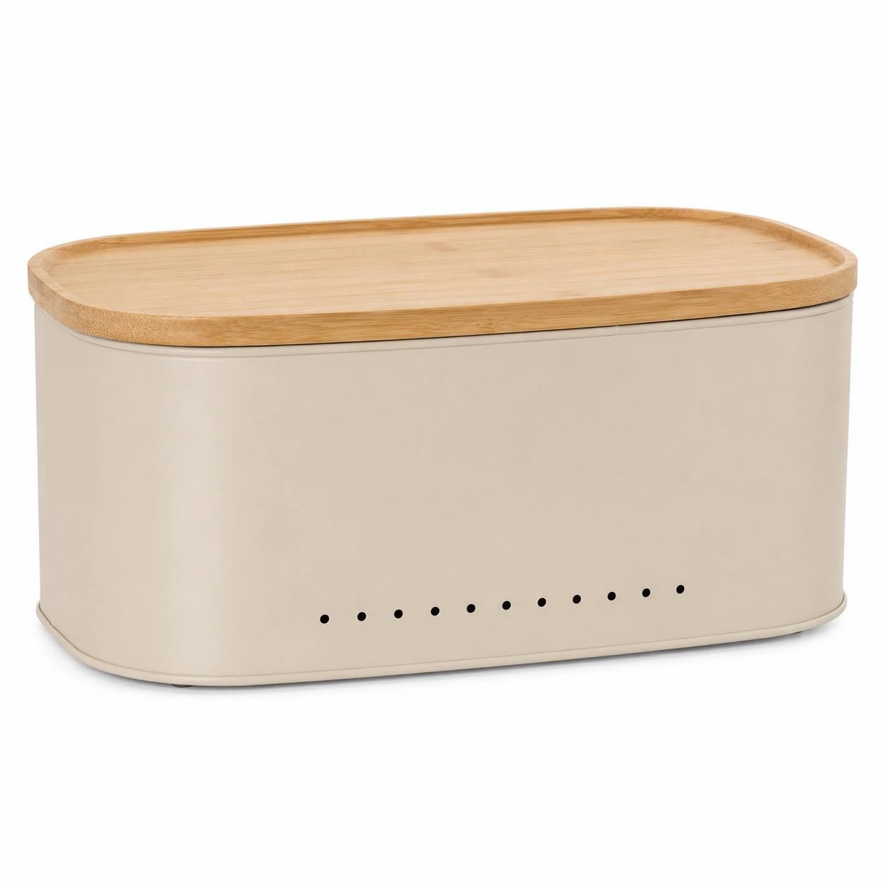 Boîte à pain en métal beige mat avec couvercle bambou 35x23 cm