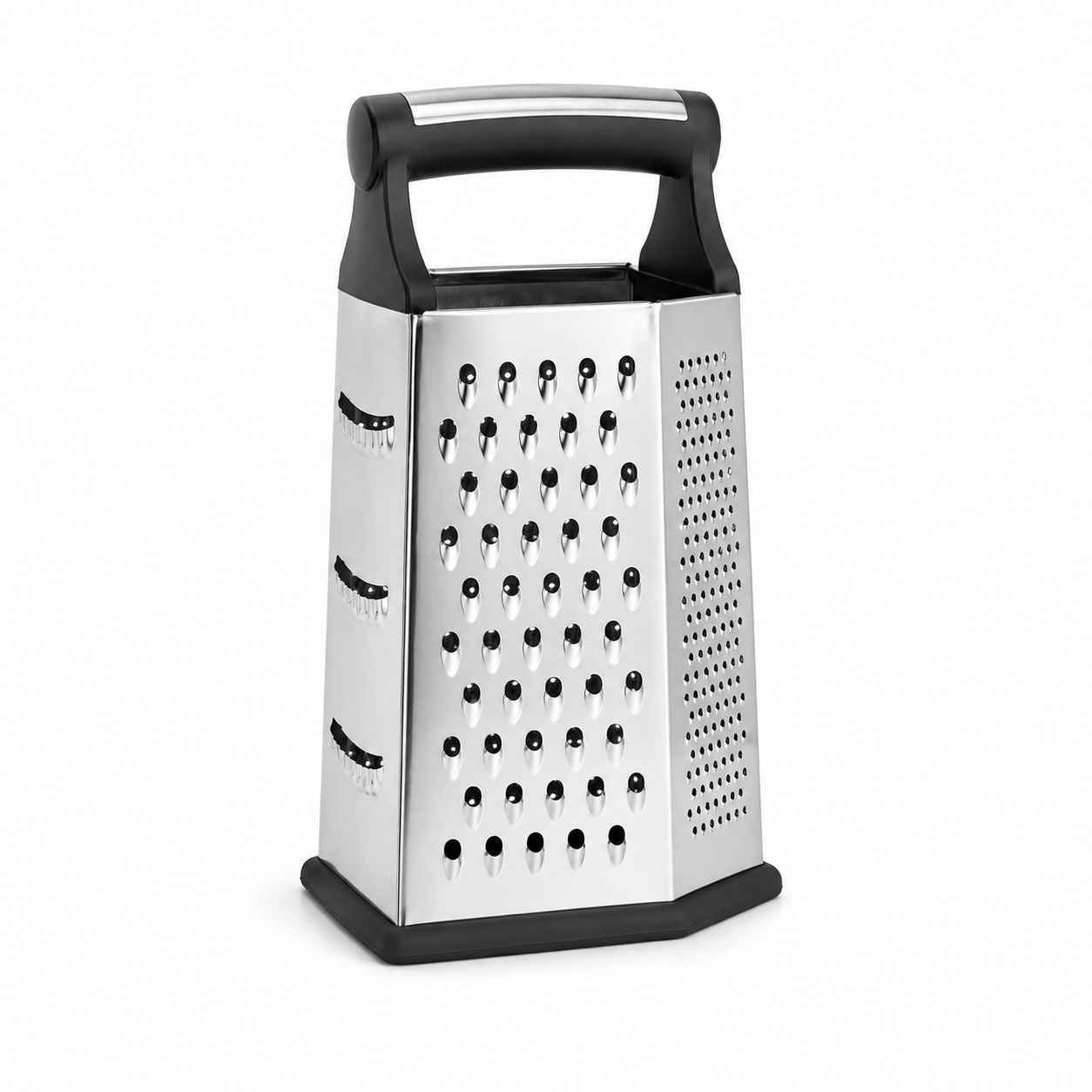 Râpe quatre faces en inox avec poignée douce 23 cm