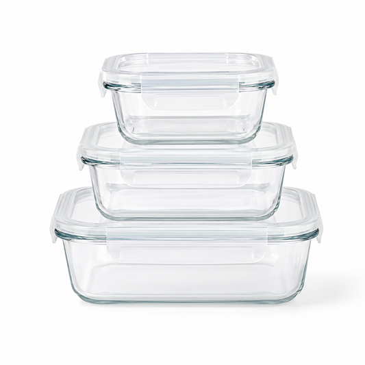Lot de 3 boîtes alimentaires en verre empilables 370 à 1040 ml