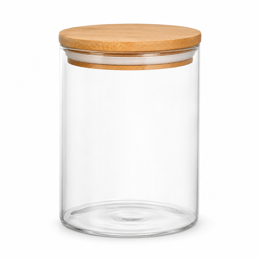 Bocal en verre transparent avec couvercle bambou 1200 ml