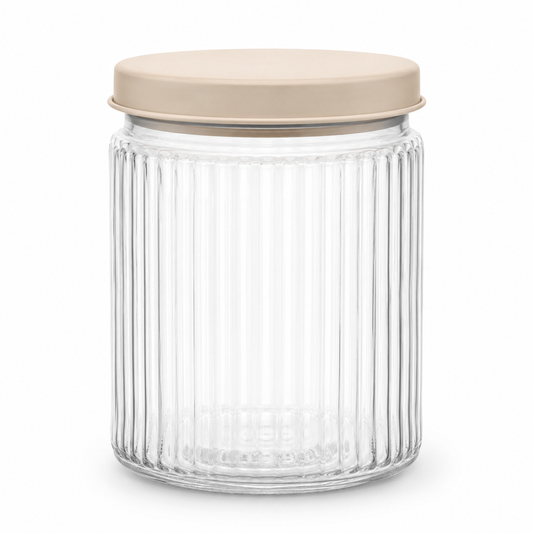 Bocal hermétique en verre nervuré avec couvercle beige 900 ml