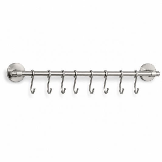 Support mural pour ustensiles en inox avec 8 crochets 40 cm