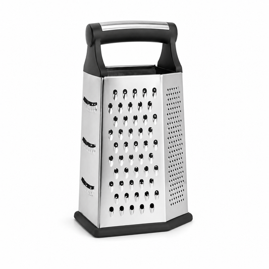 Râpe quatre faces en inox avec poignée douce 23 cm